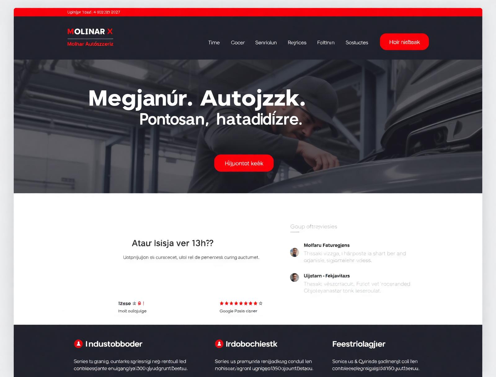 Molnár Autószerviz weboldalának főoldala